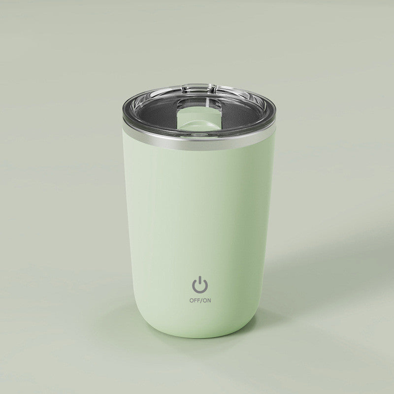 Light green auto-stir cup with one-touch mixing button and transparent lid.