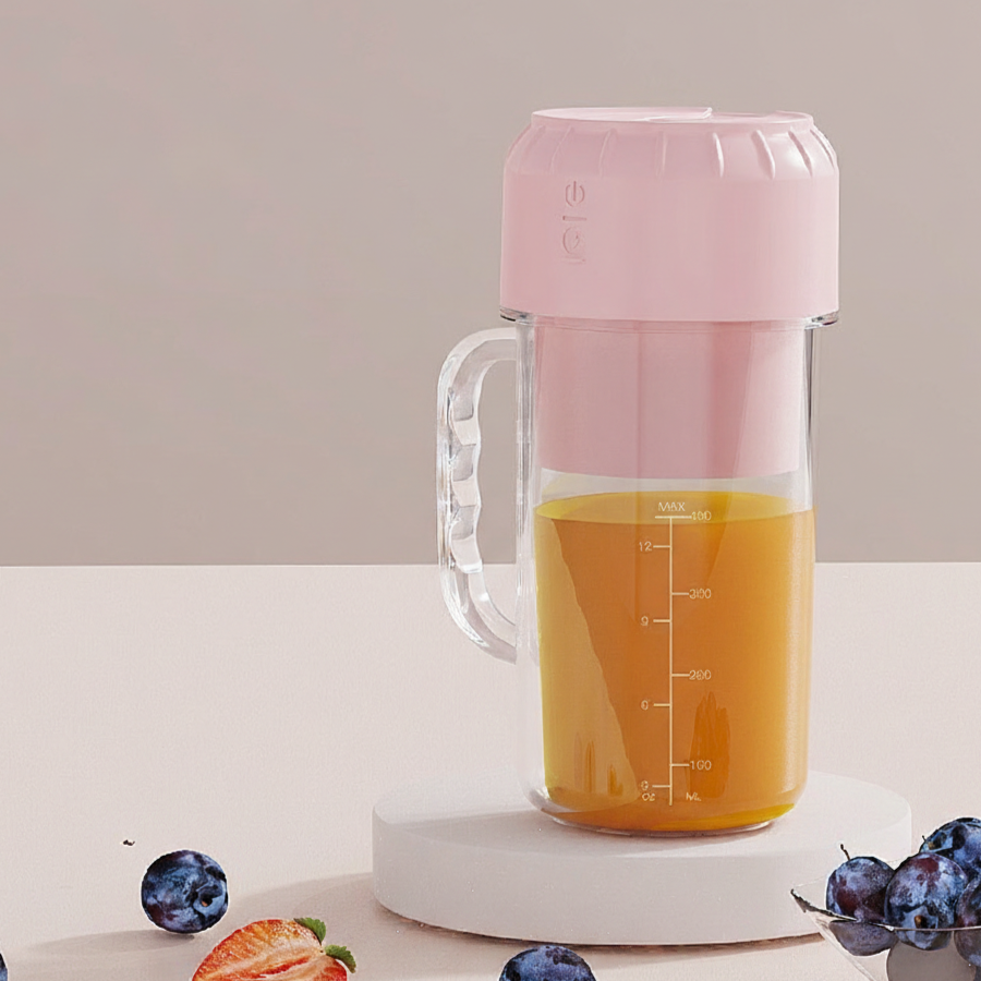 Pink USB rechargeable blender designed for smoothies and juices.