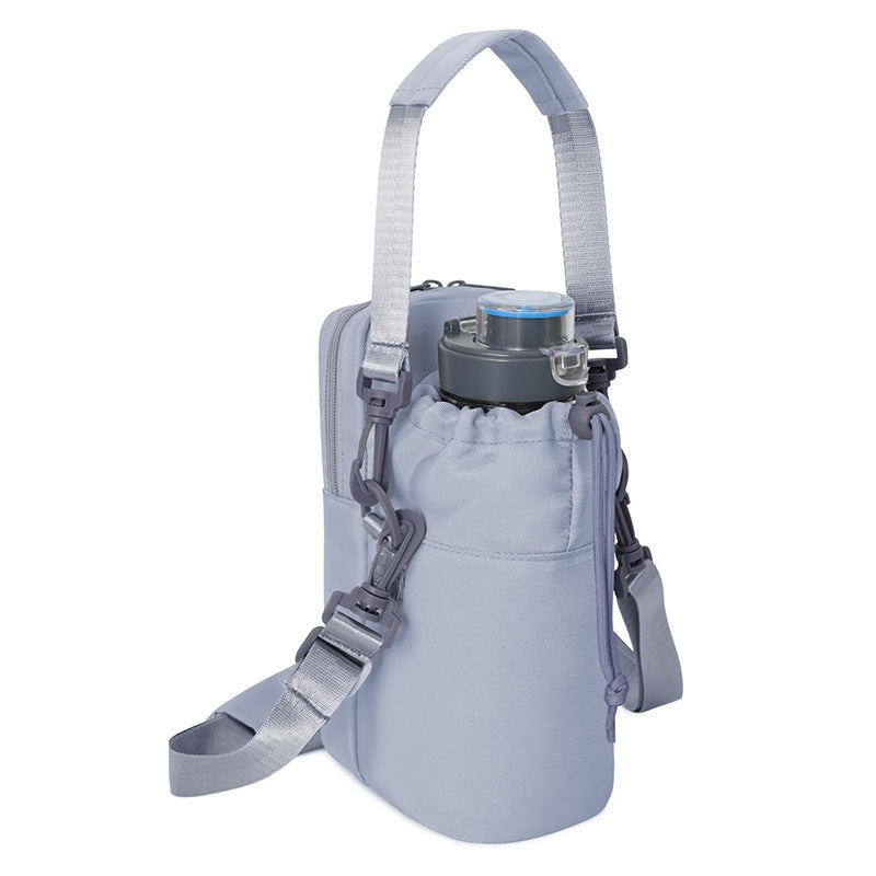FlowTote insulated bottle bag in sapphire blue with detachable strap.